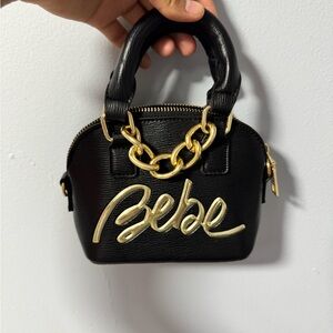 Bebe Black and Gold Mini Bag with Chain Detail